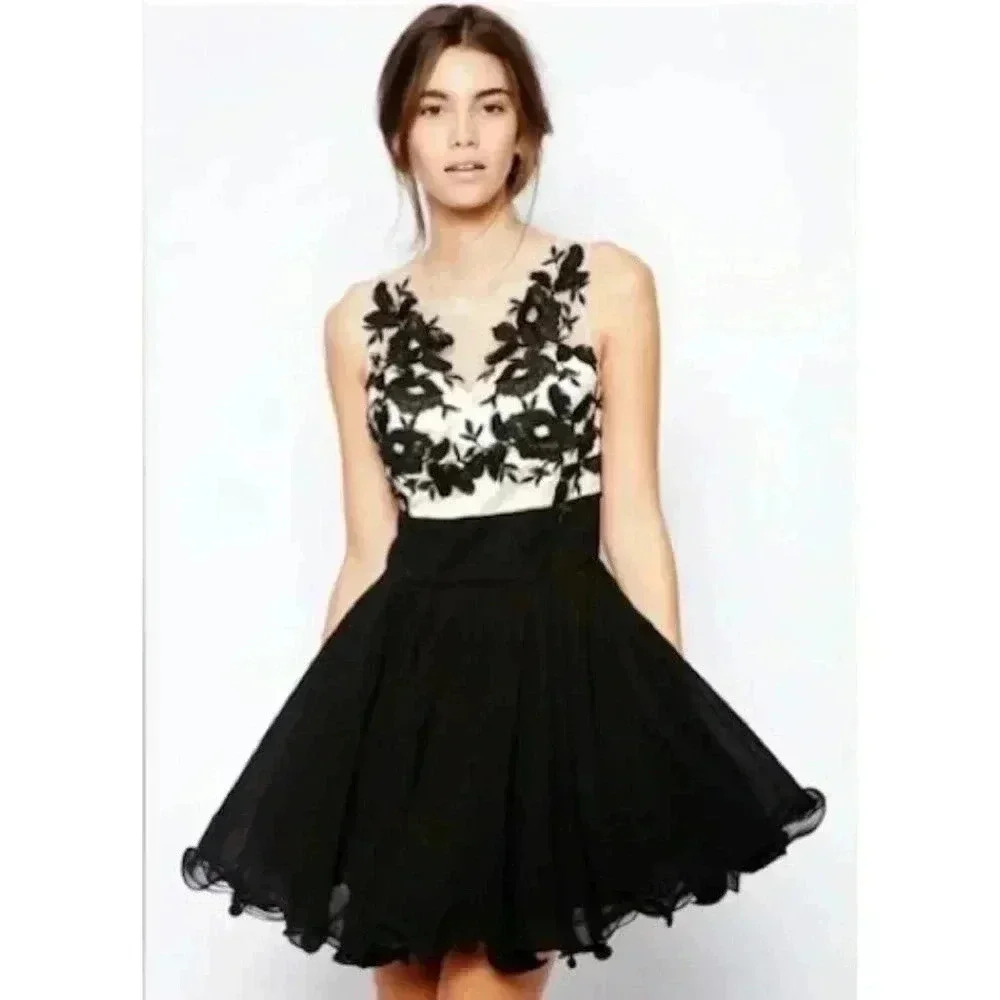 CHI CHI LONDON Black and Nude Cocktail Dress - size 2